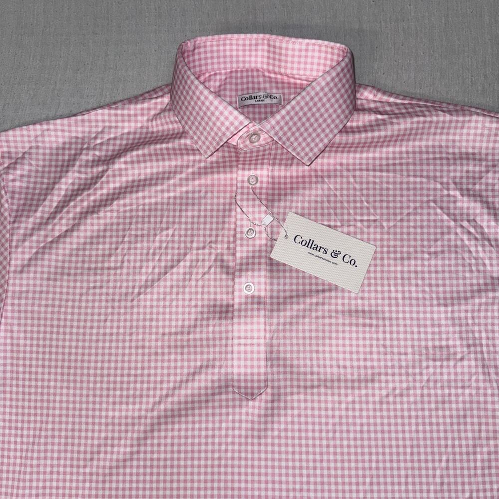 Collars and Co Golf Polo Pink Checks AOP Size Large Preppy NWT